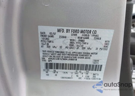 2008 Mercury Mariner I4 из США, поврежденный, VIN 4M2CU81Z98KJ08818